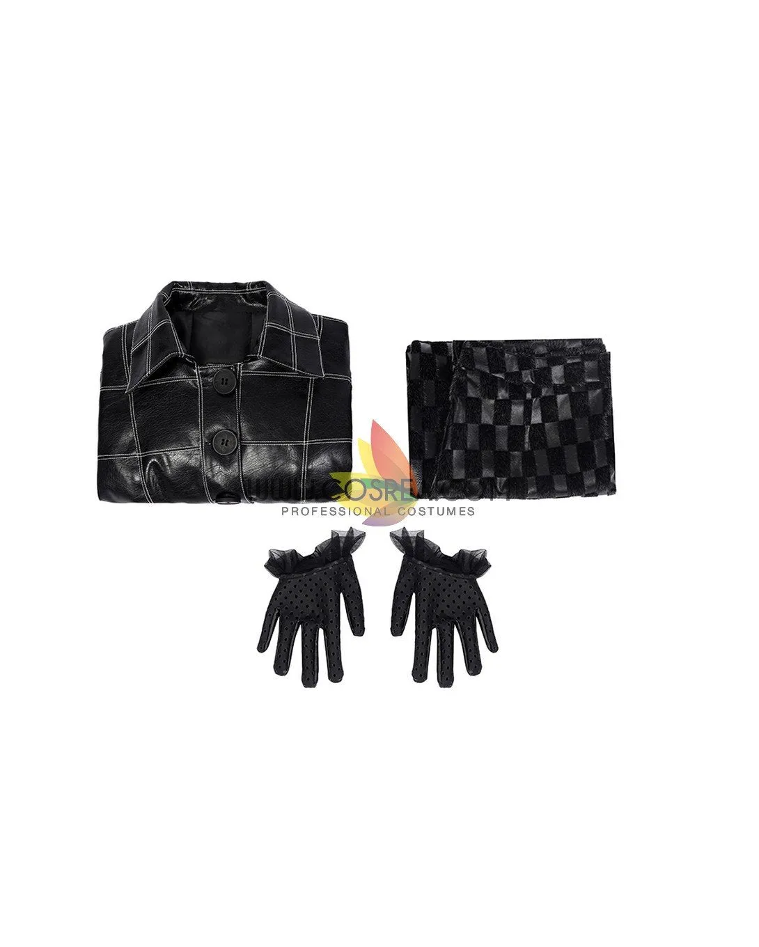 Cruella 2021 Live Action Movie Black Plaid PU Leather Cosplay Costume