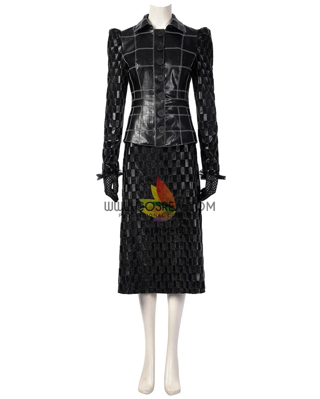 Cruella 2021 Live Action Movie Black Plaid PU Leather Cosplay Costume