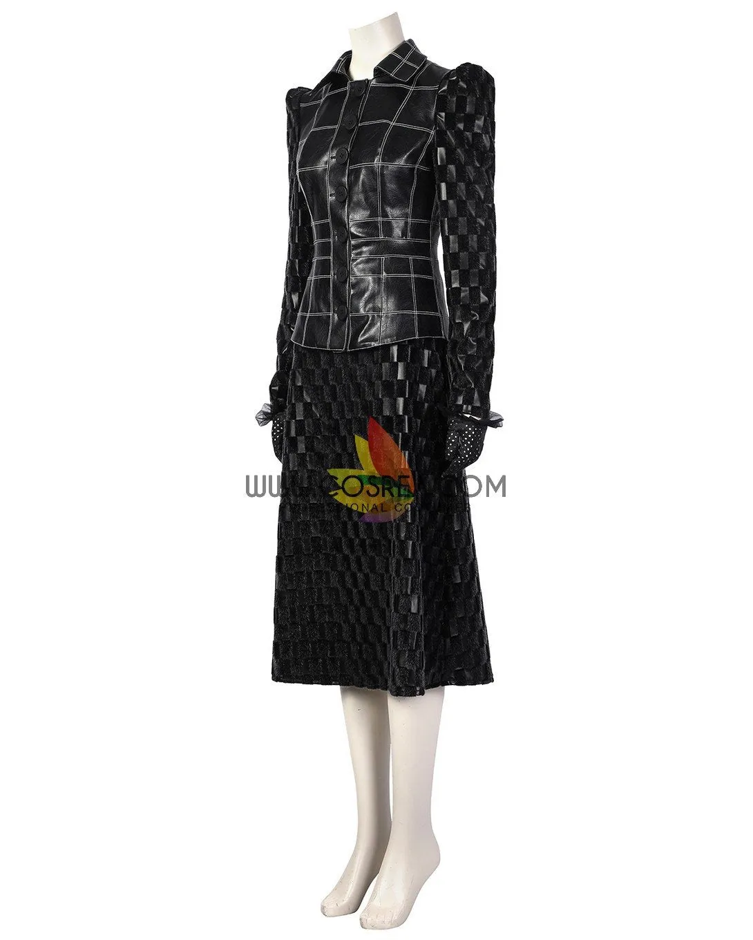 Cruella 2021 Live Action Movie Black Plaid PU Leather Cosplay Costume