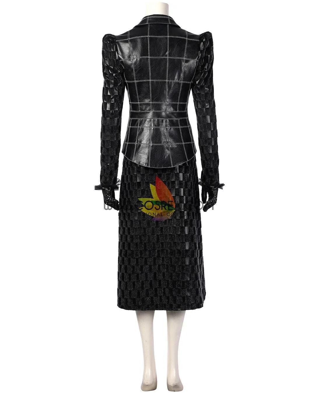 Cruella 2021 Live Action Movie Black Plaid PU Leather Cosplay Costume