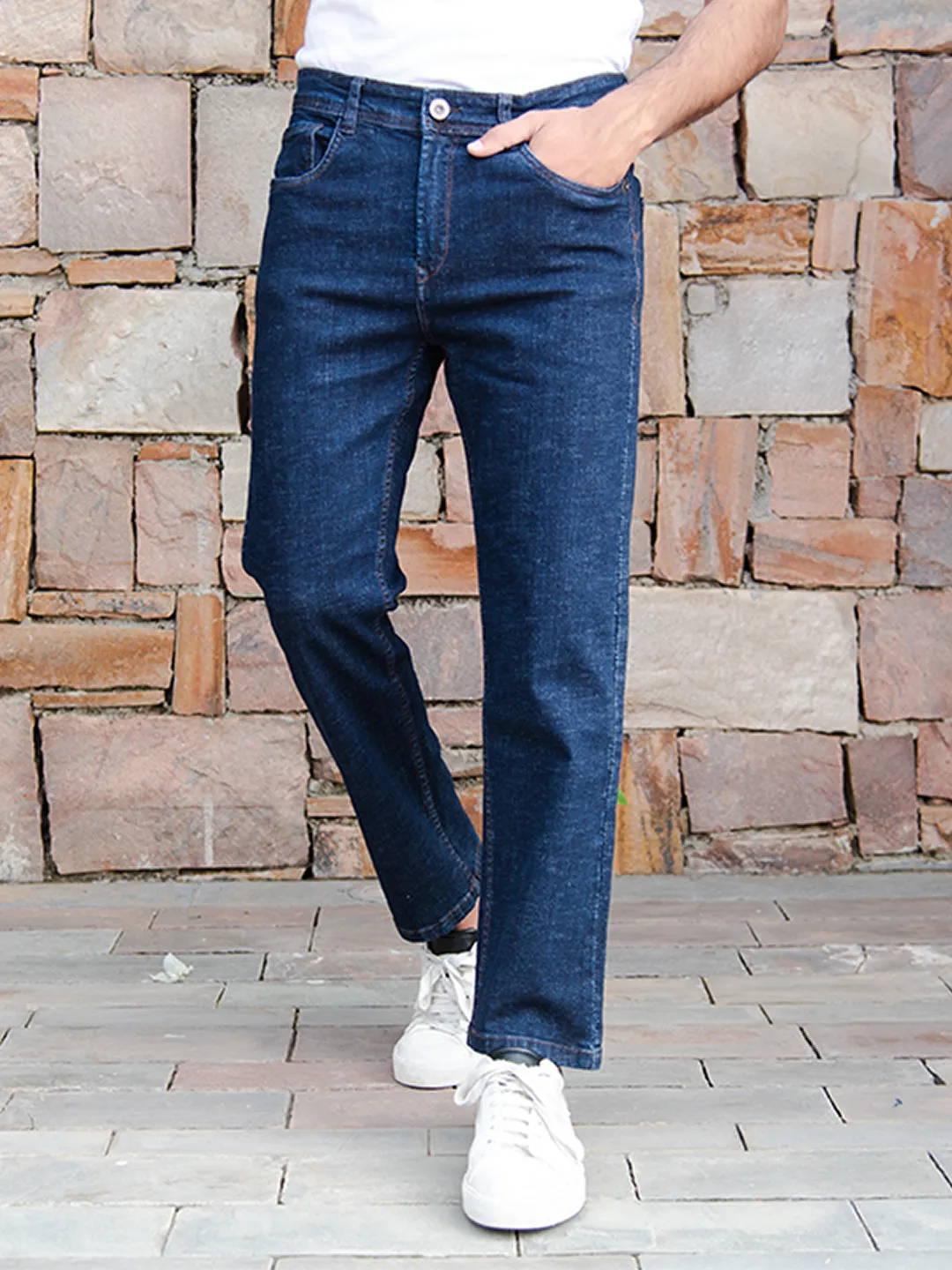 Dark Blue Ankle Fit Denim Jeans