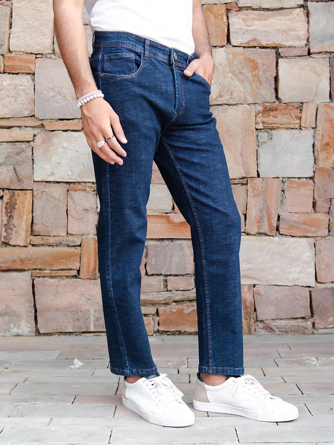 Dark Blue Ankle Fit Denim Jeans