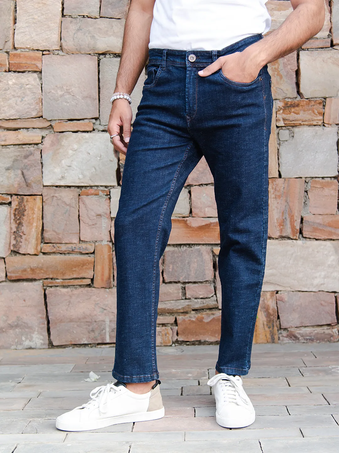 Dark Blue Ankle Fit Denim Jeans