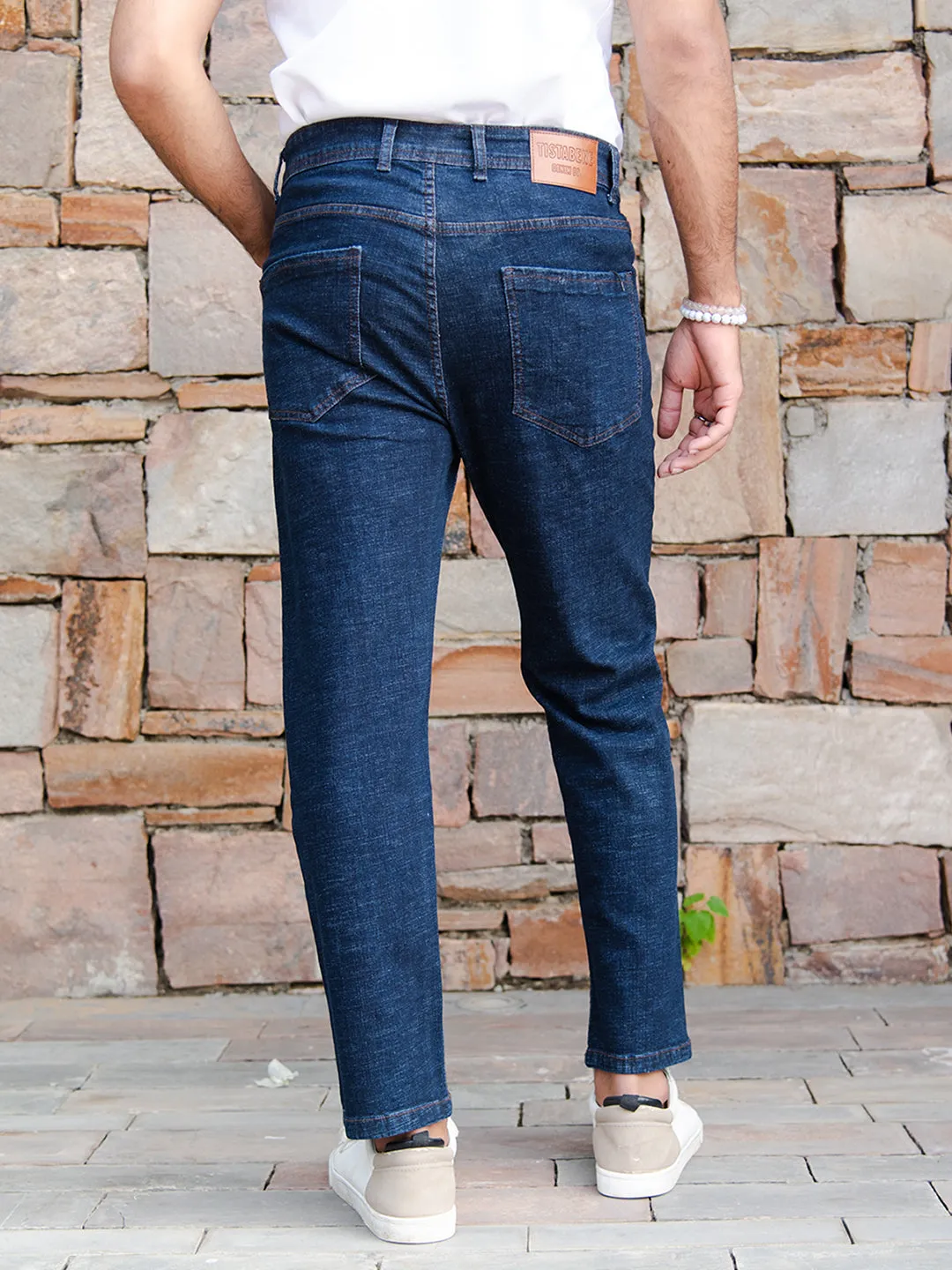 Dark Blue Ankle Fit Denim Jeans