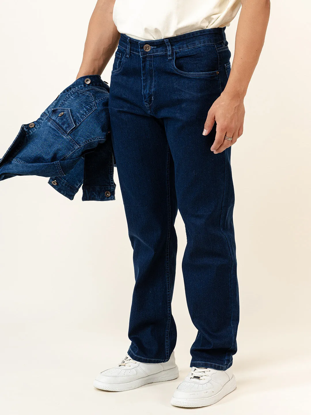 Dark Blue Straight Fit Men's Denim Jeans