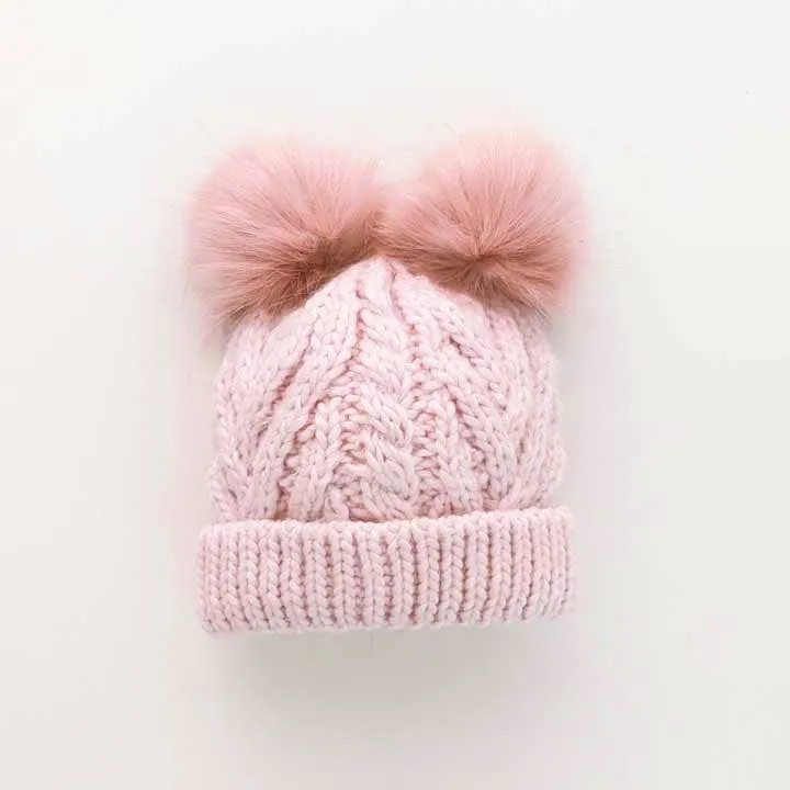 Double Pom Fluffer Beanie Hat | Blush Pink