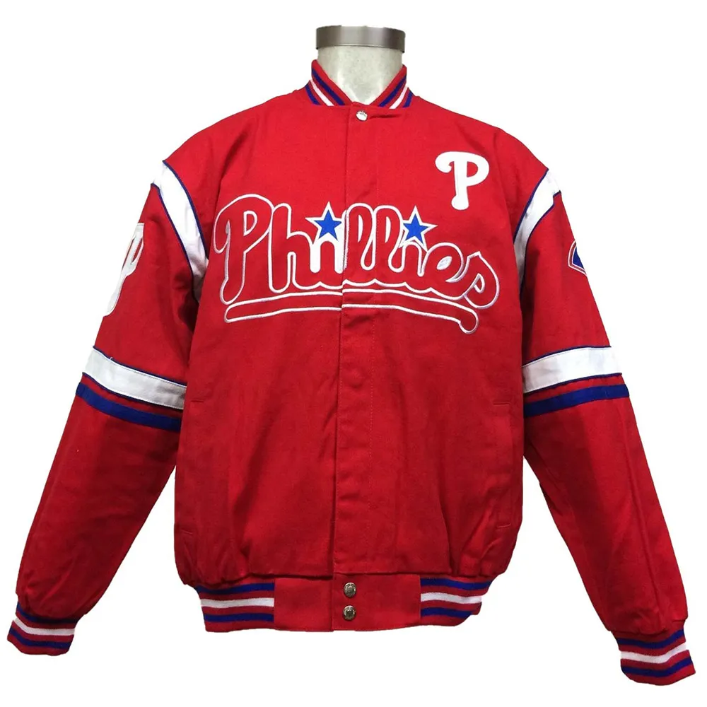 Embroidered Philadelphia Phillies Red Logo Twill Full-Snap Jacket