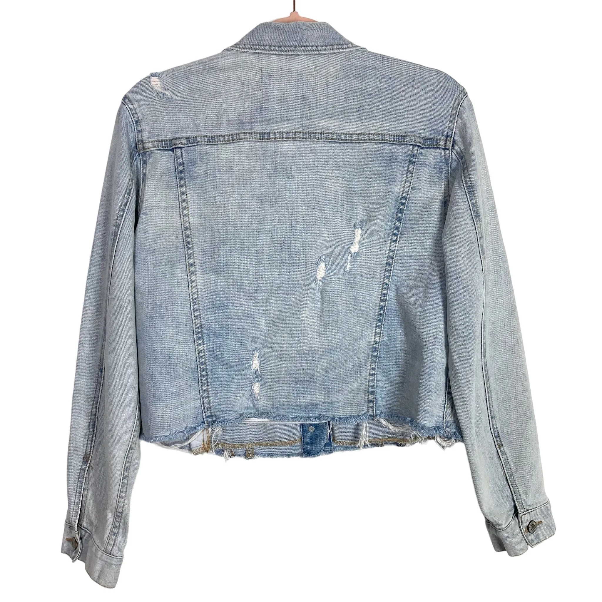 Eunina Light Wash Distressed Raw Hem Jean Jacket- Size M (see notes)