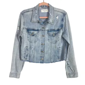 Eunina Light Wash Distressed Raw Hem Jean Jacket- Size M (see notes)