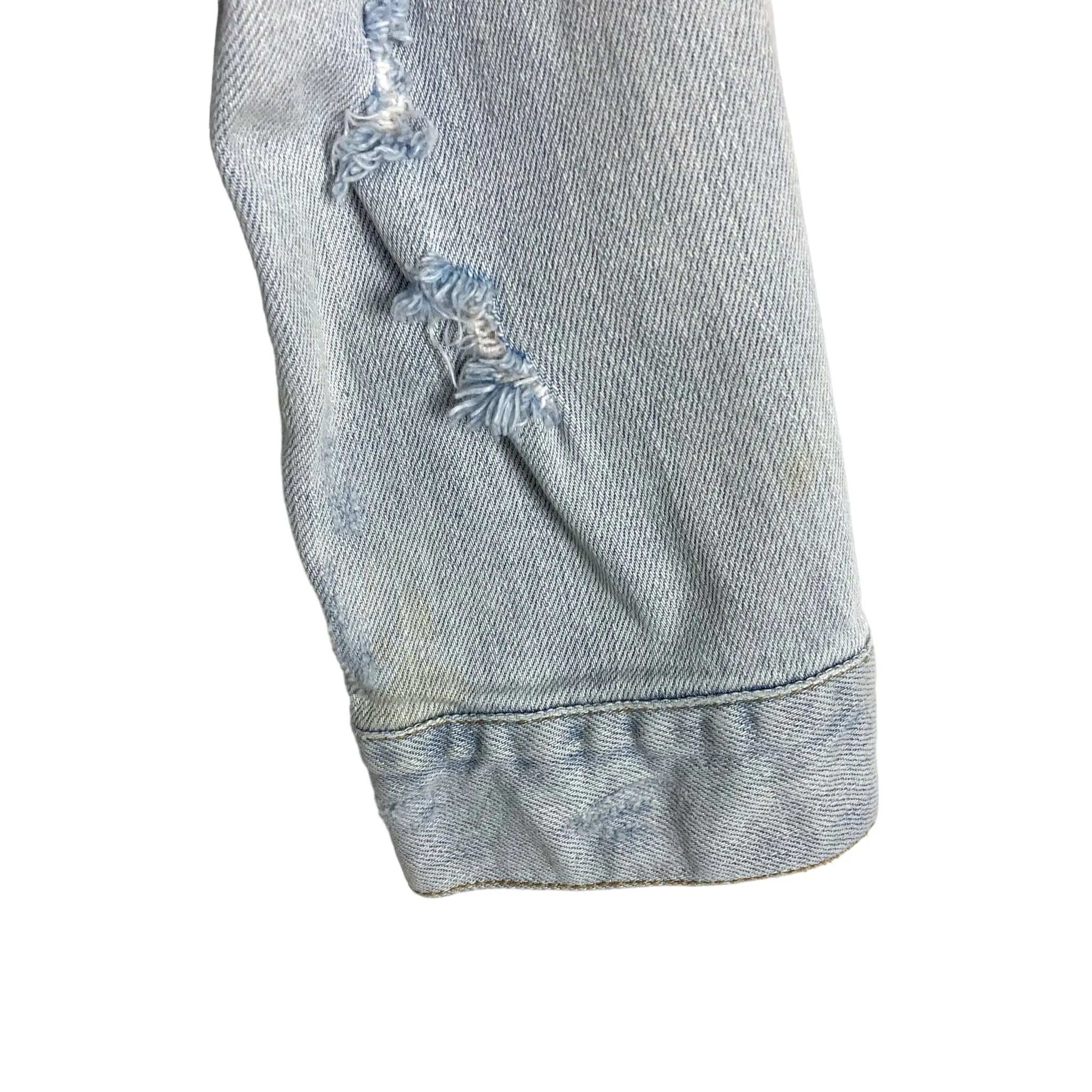 Eunina Light Wash Distressed Raw Hem Jean Jacket- Size M (see notes)