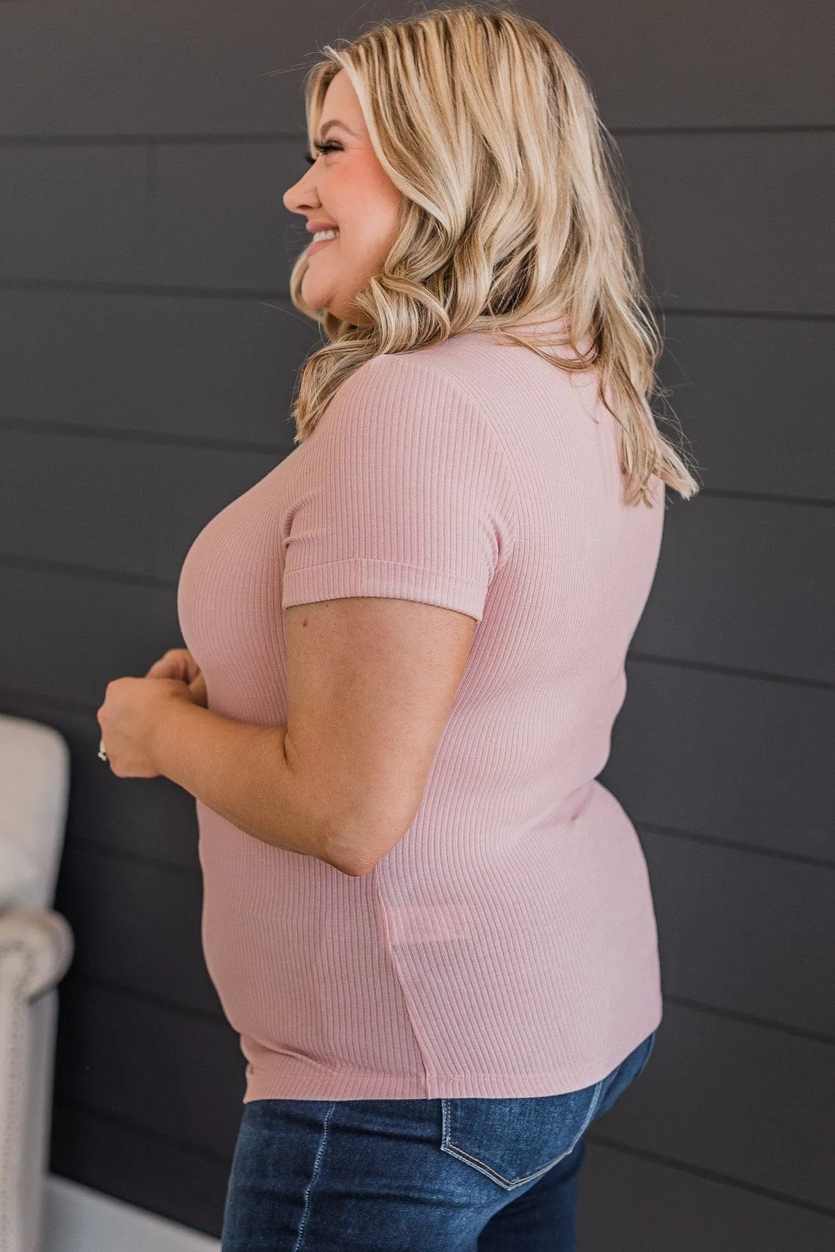 Every Effort Ribbed Knit Button Top- Soft Pink