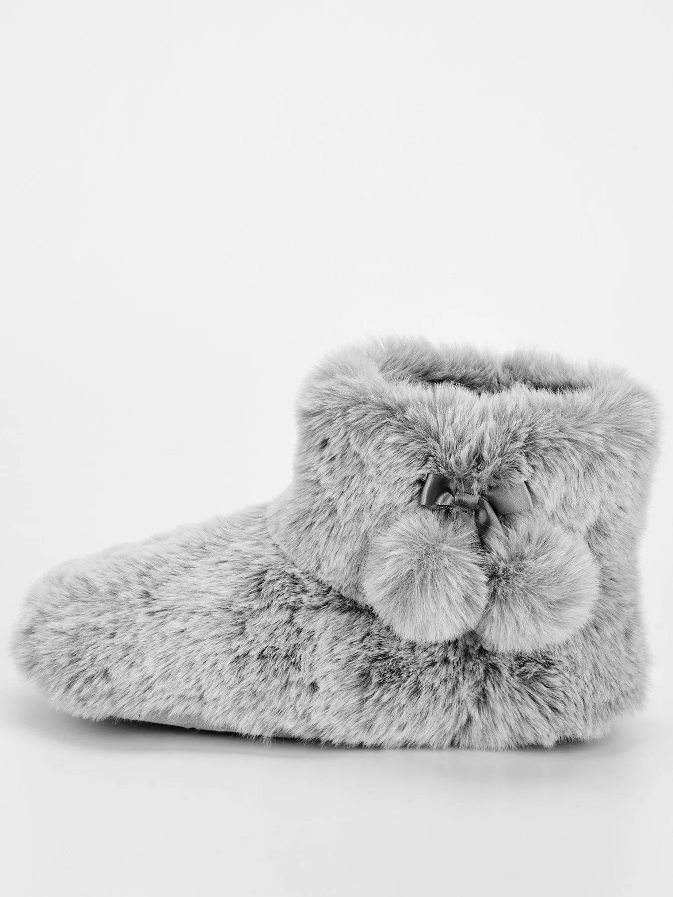 Everyday Grey Two Tone Plush Faux Fur Pom Boot