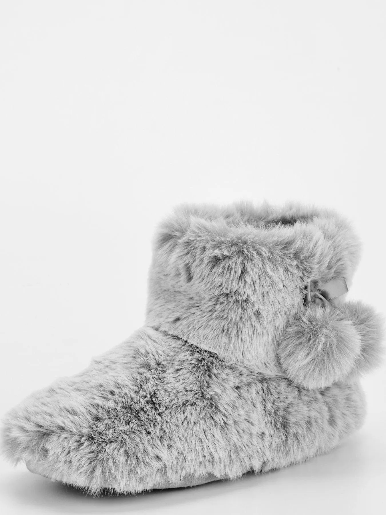 Everyday Grey Two Tone Plush Faux Fur Pom Boot