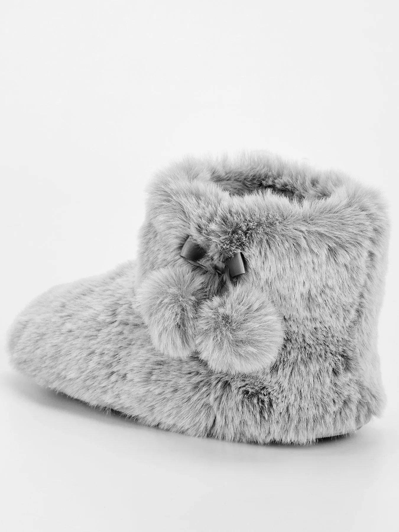 Everyday Grey Two Tone Plush Faux Fur Pom Boot