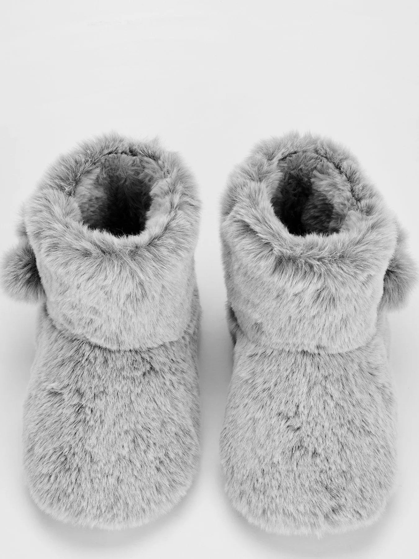 Everyday Grey Two Tone Plush Faux Fur Pom Boot