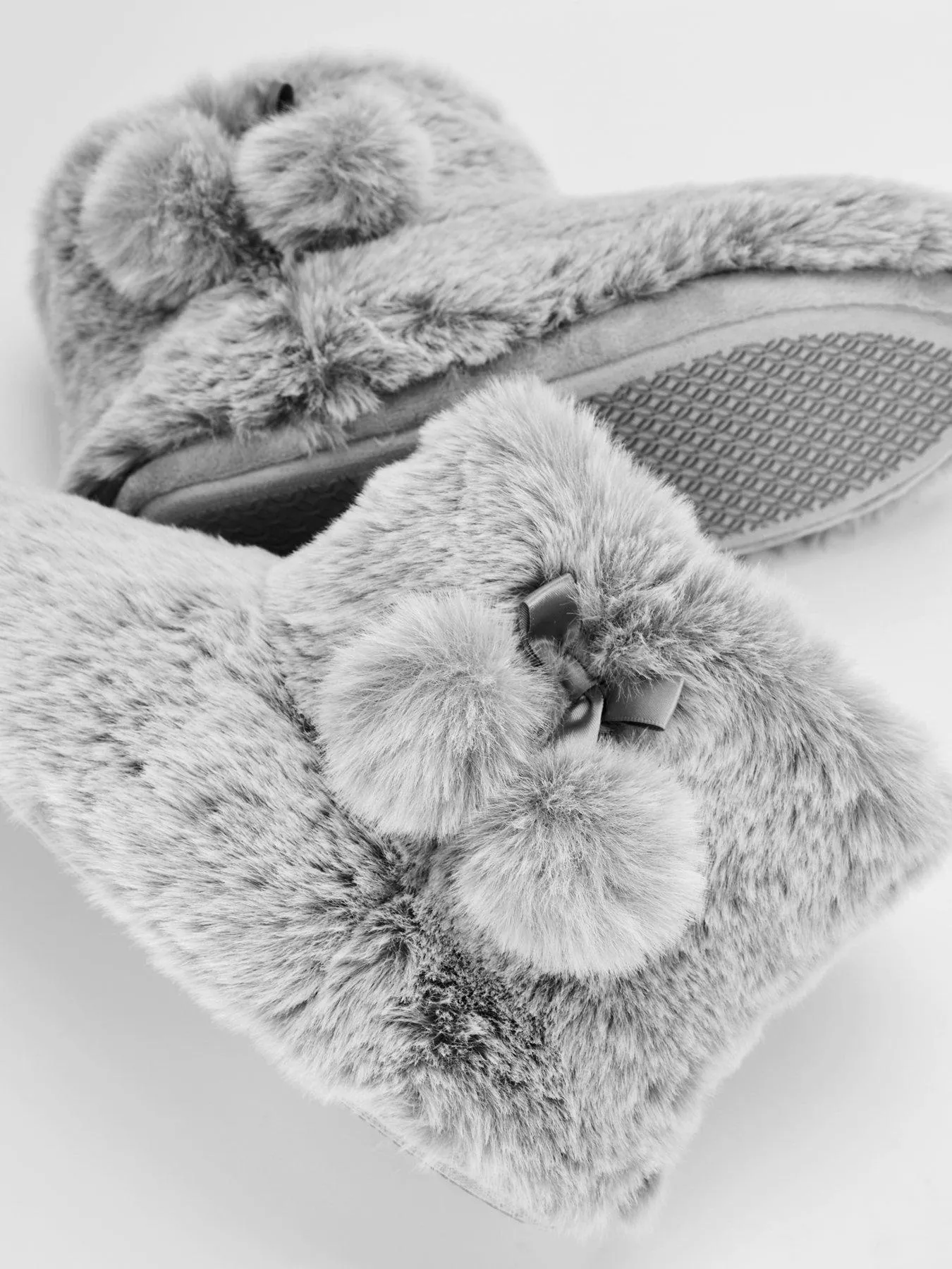 Everyday Grey Two Tone Plush Faux Fur Pom Boot