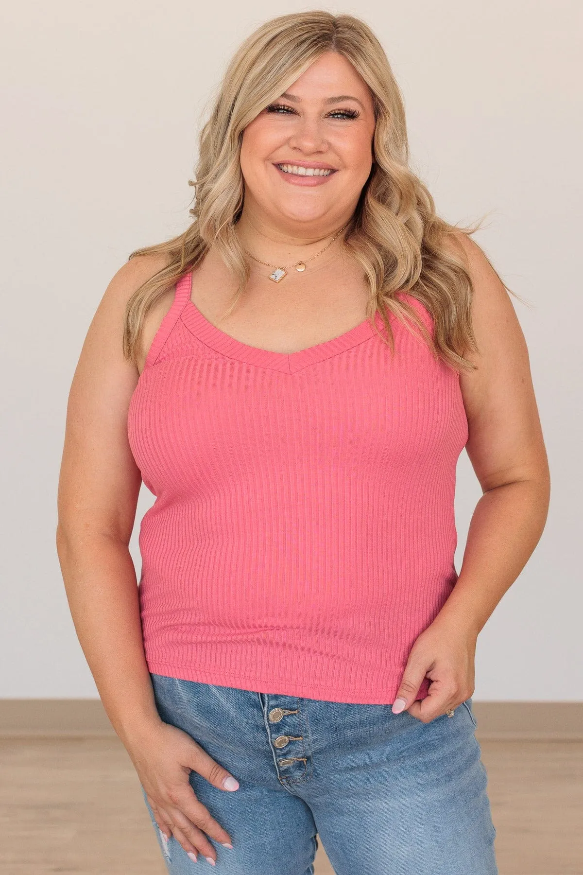 Falling In Love Knit Tank- Bubblegum Pink