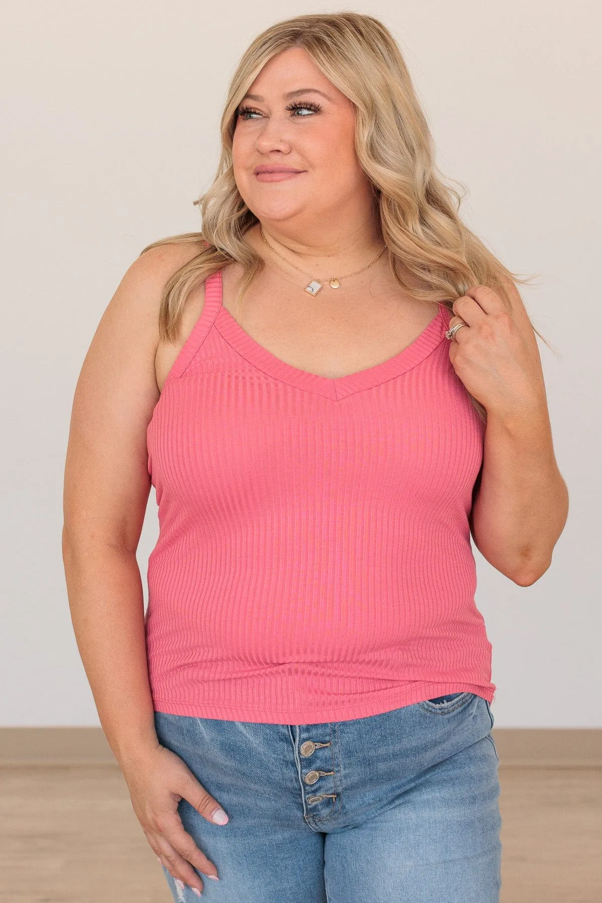 Falling In Love Knit Tank- Bubblegum Pink