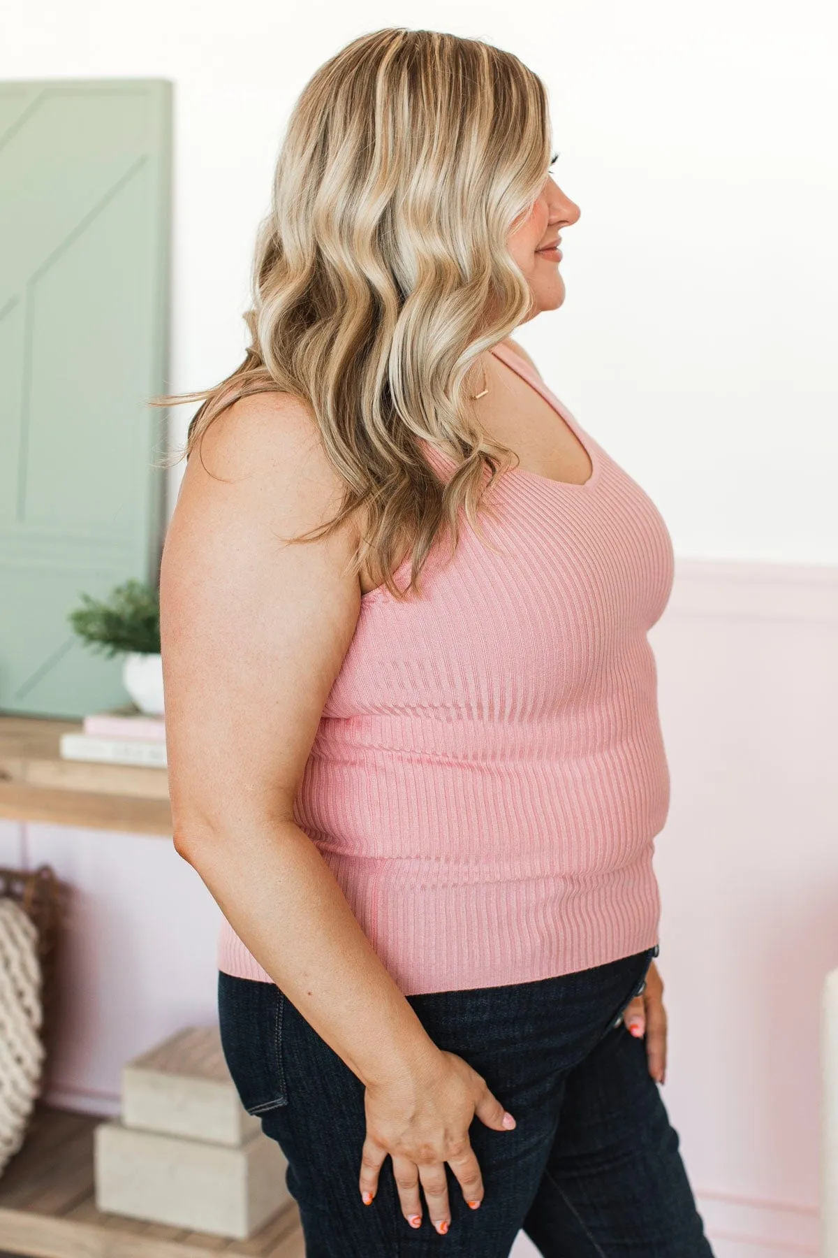 Feeling The Moment Knit Tank Top- Light Pink