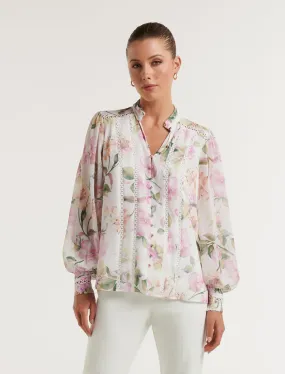 Fifi Printed Trim Spliced Blouse