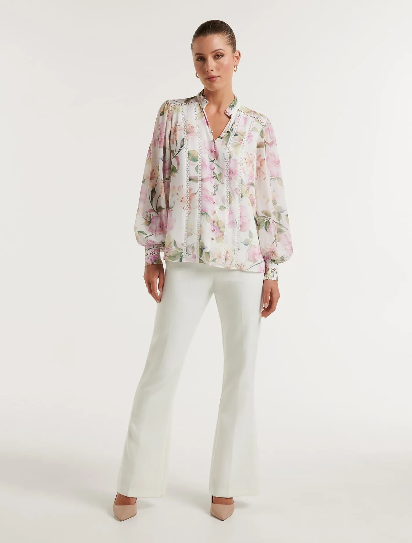 Fifi Printed Trim Spliced Blouse