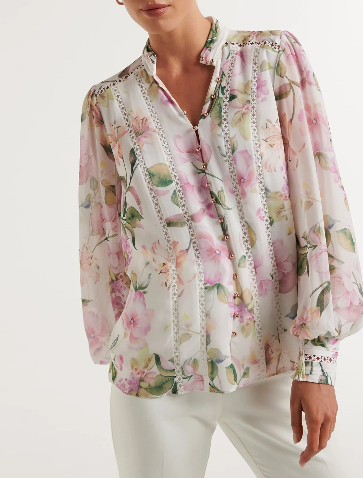 Fifi Printed Trim Spliced Blouse