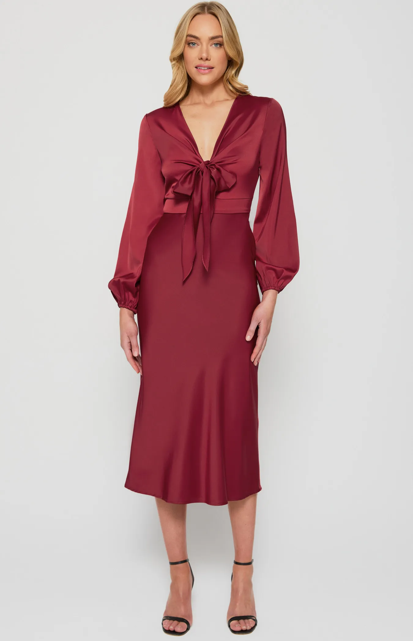 Front Tie Detail Satin Midi Dress (SDR1433A)