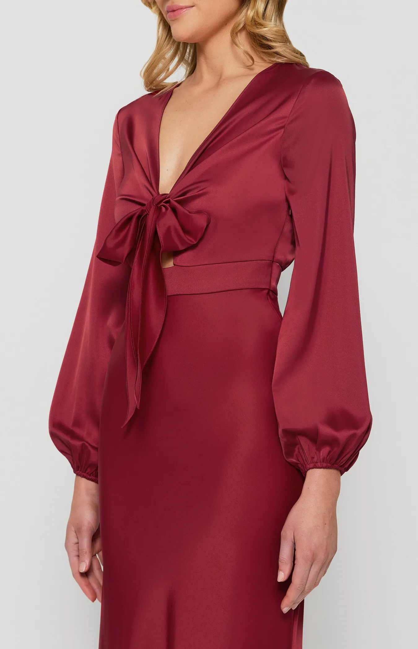 Front Tie Detail Satin Midi Dress (SDR1433A)