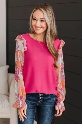 Full Of Floral Knit Top- Hot Pink