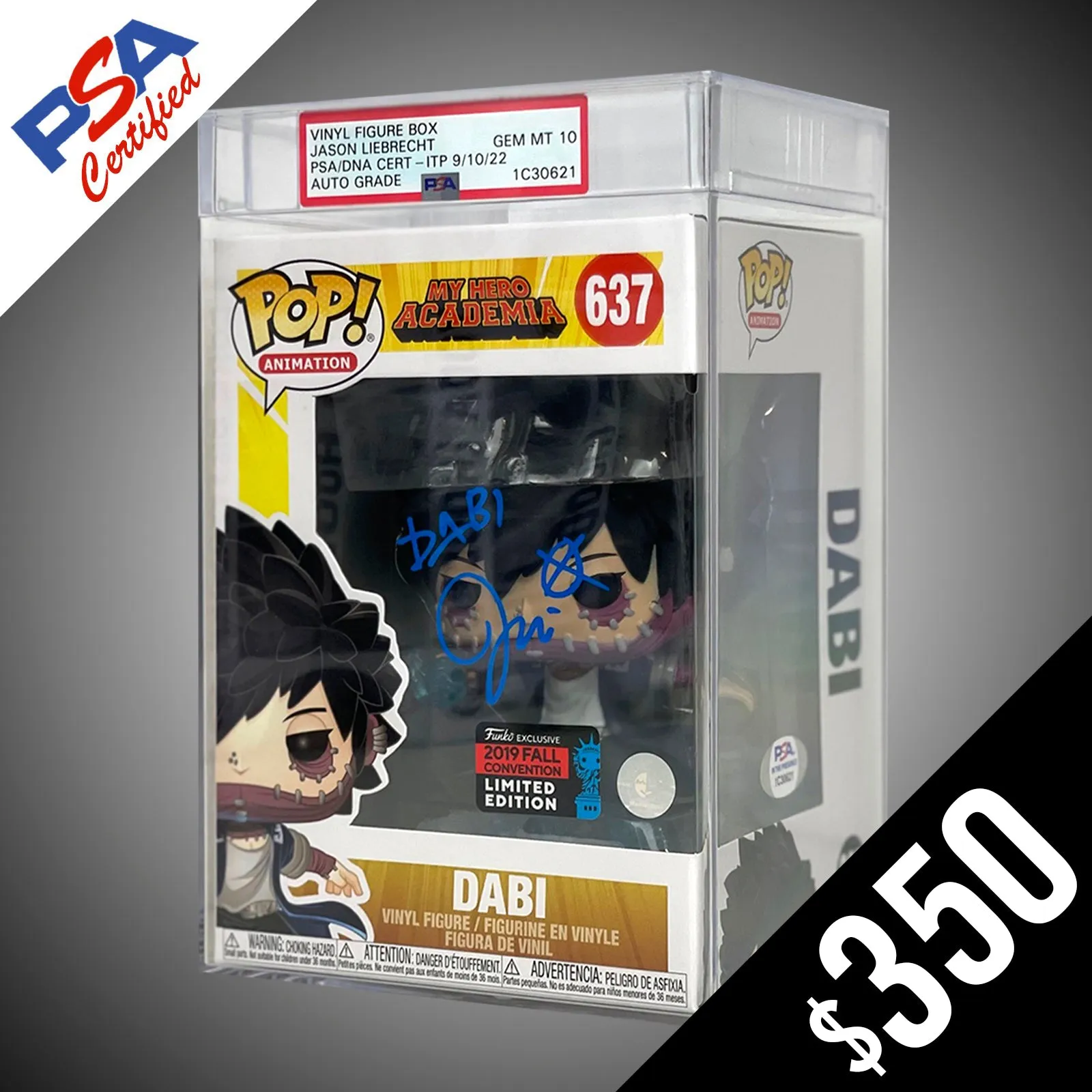 Funko Pop! My Hero Academia: Dabi SIGNED by Jason Liebrecht (PSA Certified - Encased - Gem Mint 10 Auto)