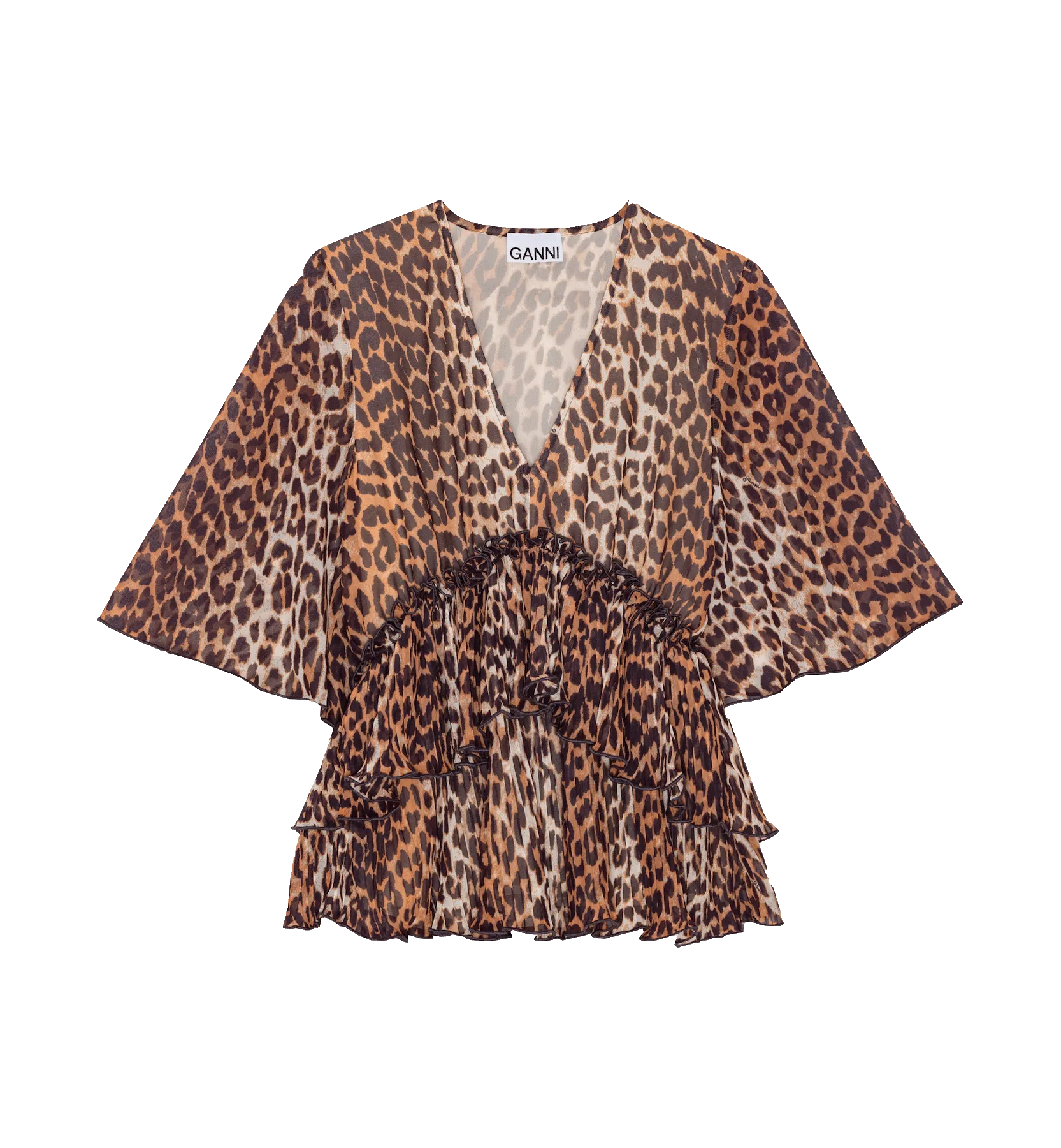 GANNI Leopard Pleated Georgette Blouse