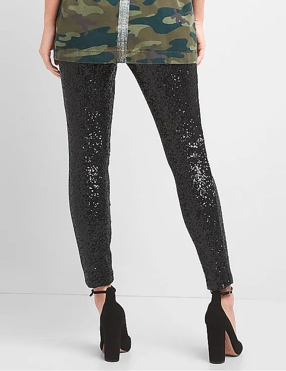 GAP Women Black Sequin Leggings