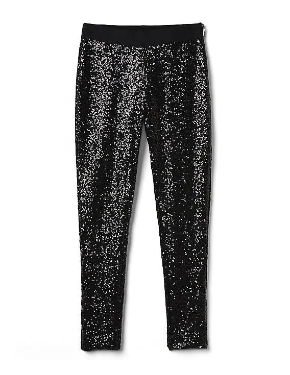 GAP Women Black Sequin Leggings