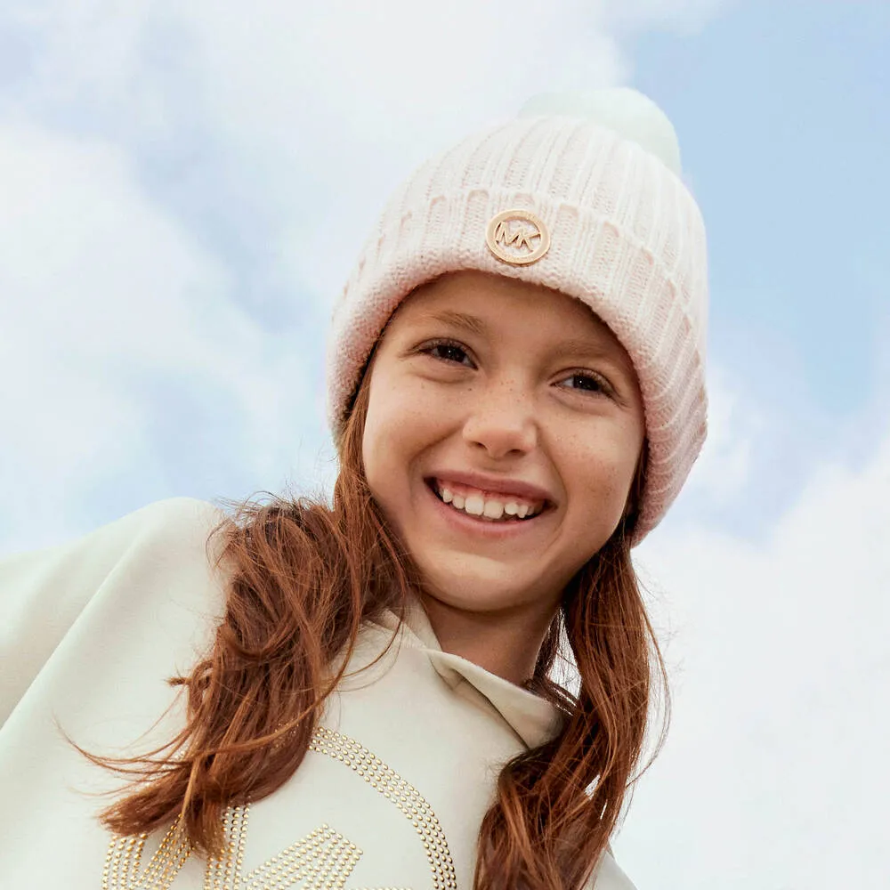 Girls Ivory Knit Pom-Pom Hat