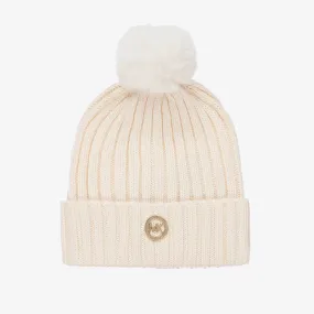 Girls Ivory Knit Pom-Pom Hat