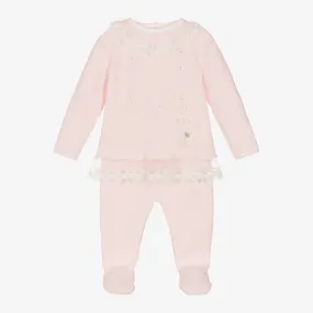 Girls Pink Cotton Knit 2 Piece Babygrow