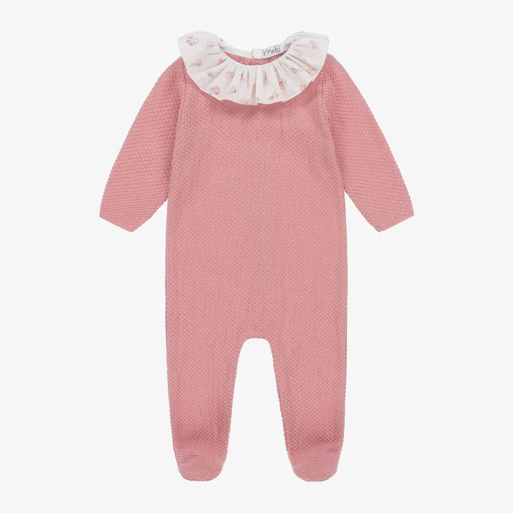 Girls Pink Cotton Knit Babygrow