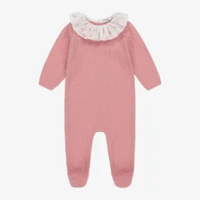 Girls Pink Cotton Knit Babygrow