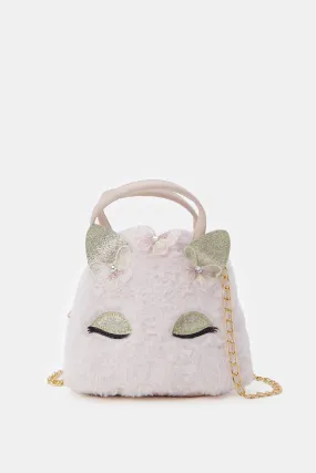 Girls Pink Faux Fur Cross Body Bag