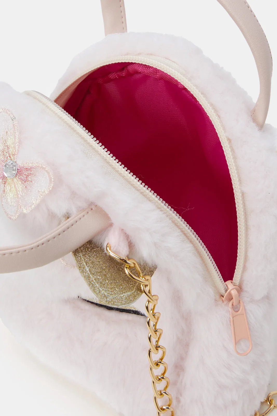 Girls Pink Faux Fur Cross Body Bag