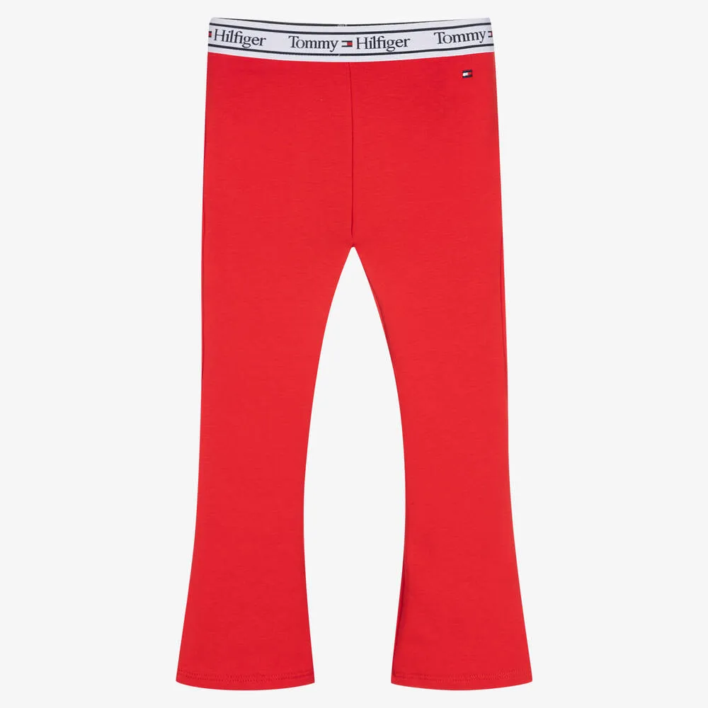 Girls Red Flared Cotton Leggings