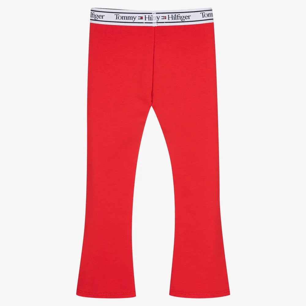 Girls Red Flared Cotton Leggings