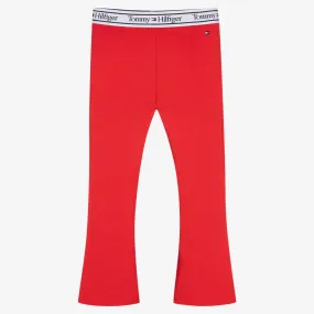 Girls Red Flared Cotton Leggings