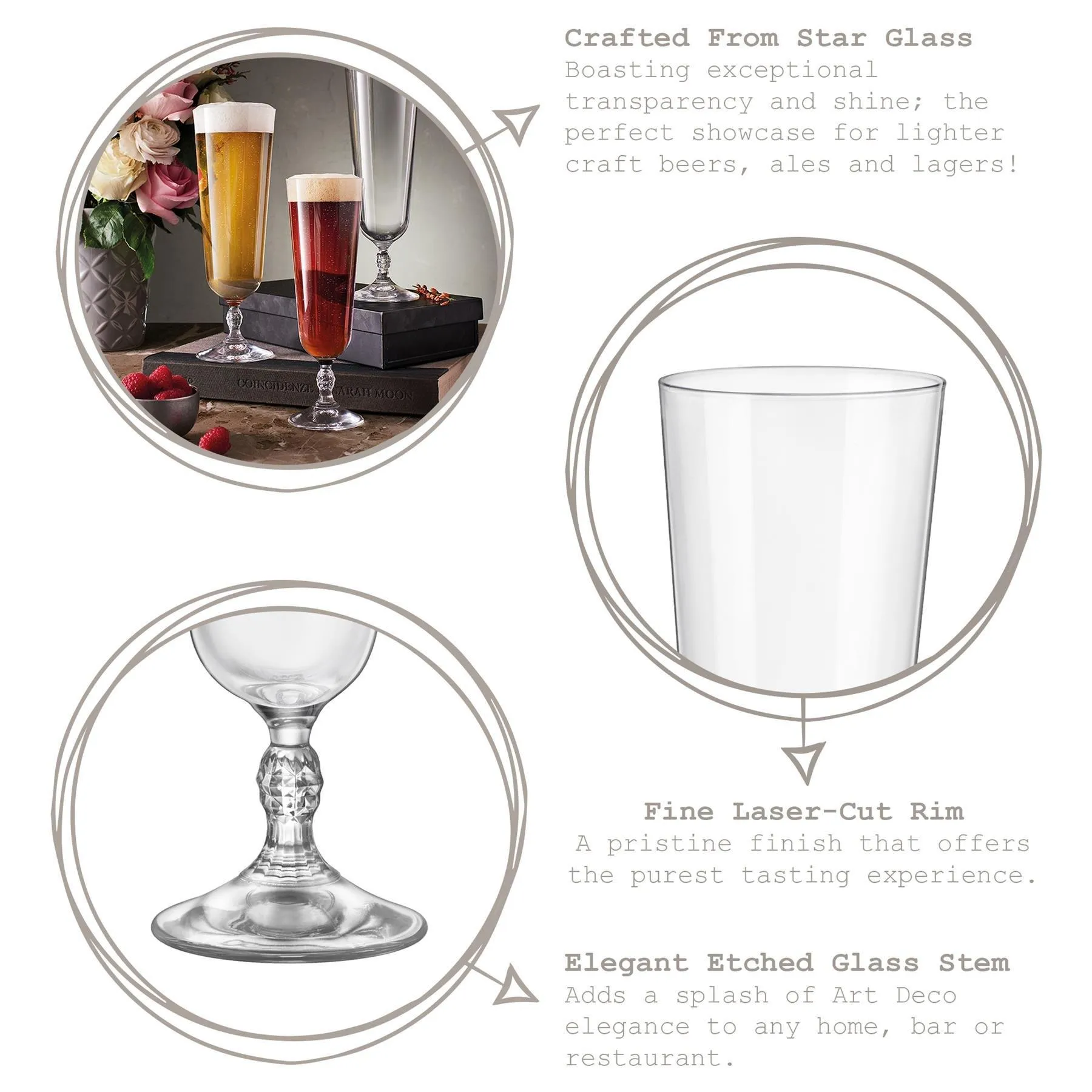 Glassware | Bartender Stemmed Beer Glasses - 405ml - Pack of 6 | Bormioli Rocco