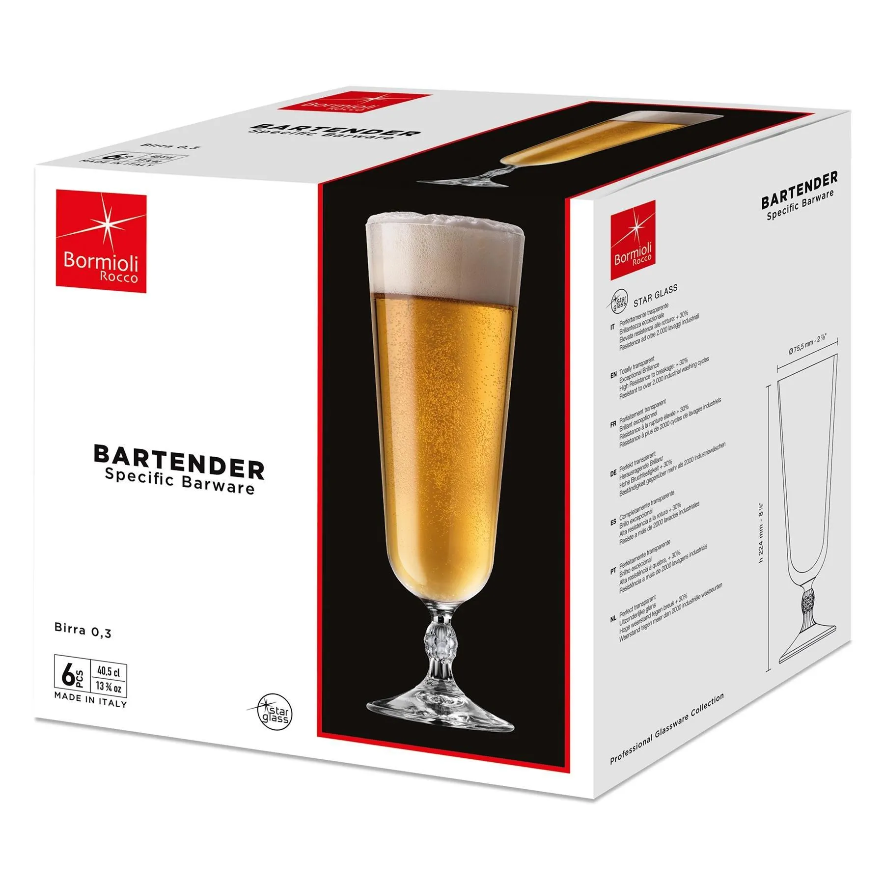 Glassware | Bartender Stemmed Beer Glasses - 405ml - Pack of 6 | Bormioli Rocco