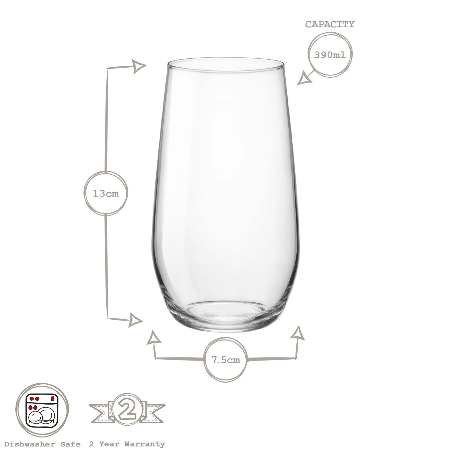 Glassware | Electra Highball Glasses - 390ml - Pack of 6 | Bormioli Rocco