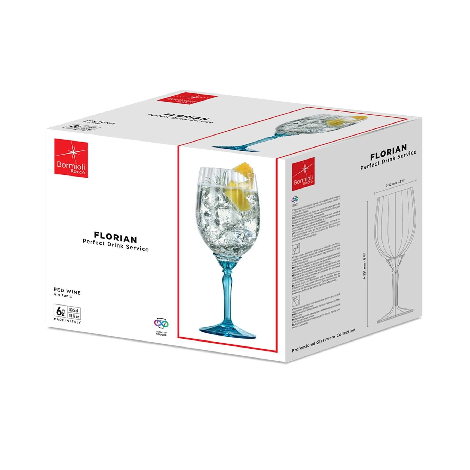 Glassware | Florian Red Wine Glasses - 535ml - Blue - Pack of 12 | Bormioli Rocco