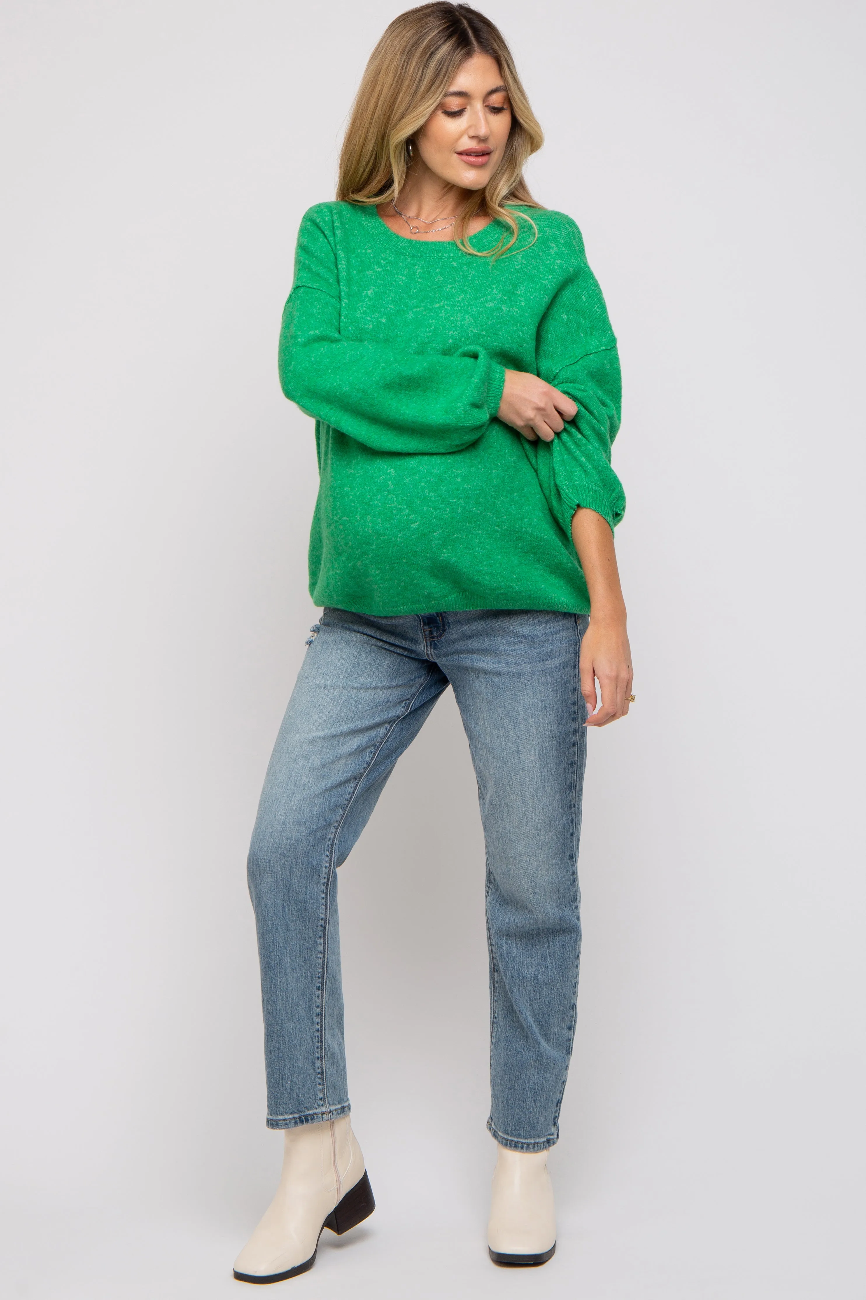 Green Basic Drop Shoulder Maternity Sweater