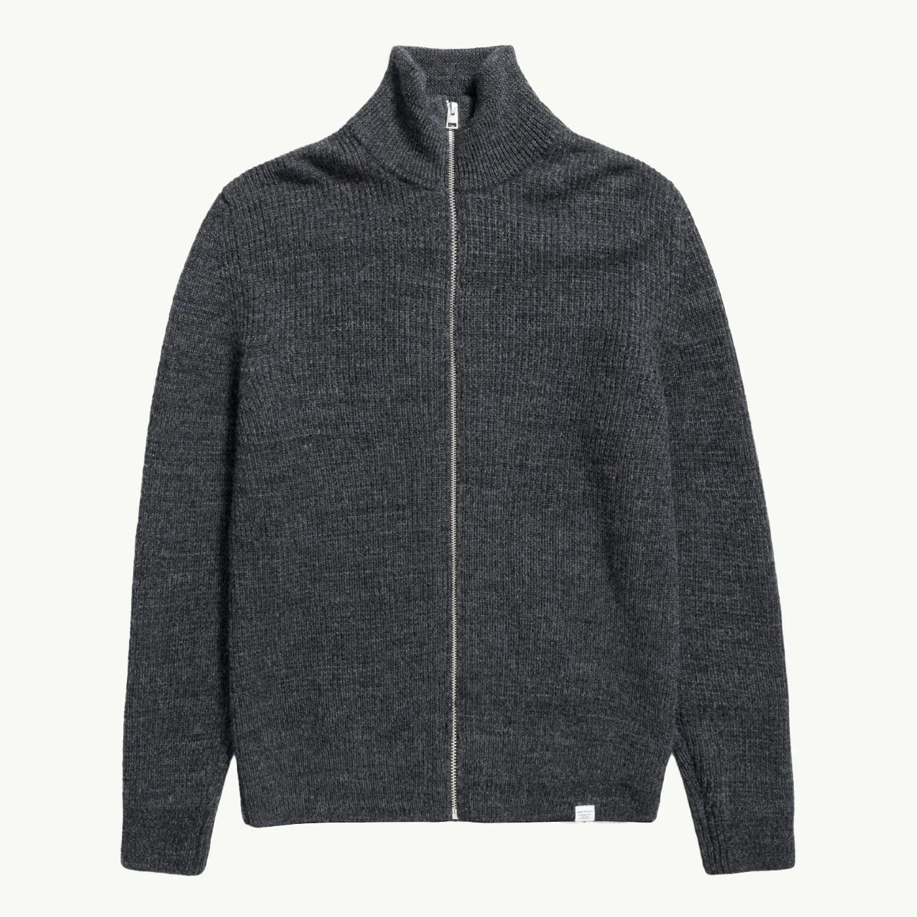 Hagen Wool Cotton Rib Full Zip Jacket - Dark Grey Melange