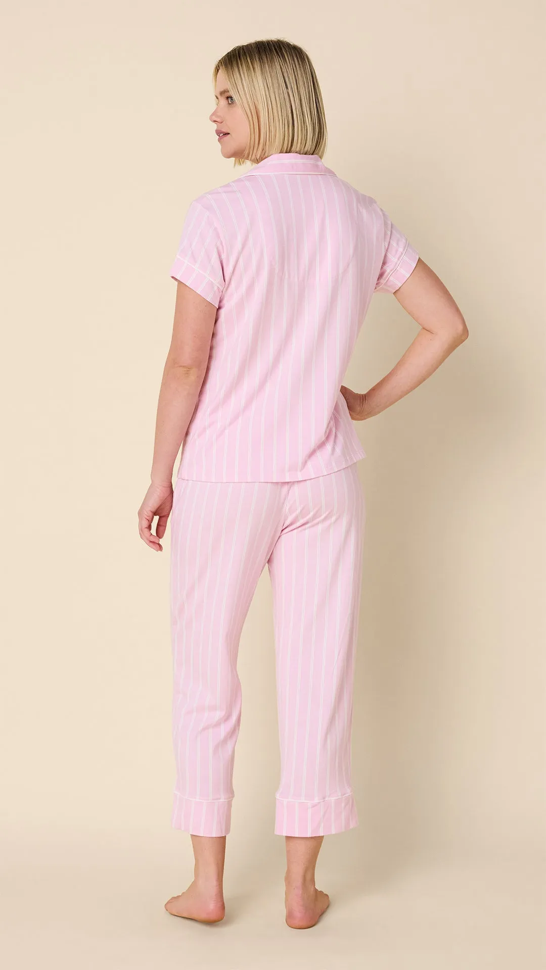 Heritage Stripe Pima Knit Capri Set - Pink